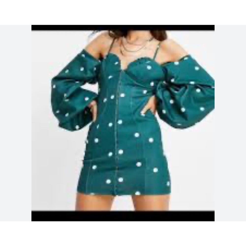 ASOS Polka Dot Cold Shoulder Dress Size 10 Green Cream NWT - Picture 8 of 8